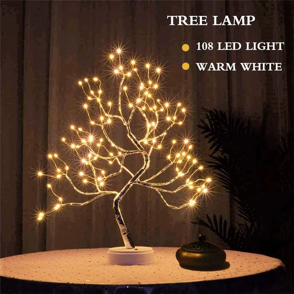 LED Night Light Mini Christmas Tree Copper Wire Garland Lamp For Kids