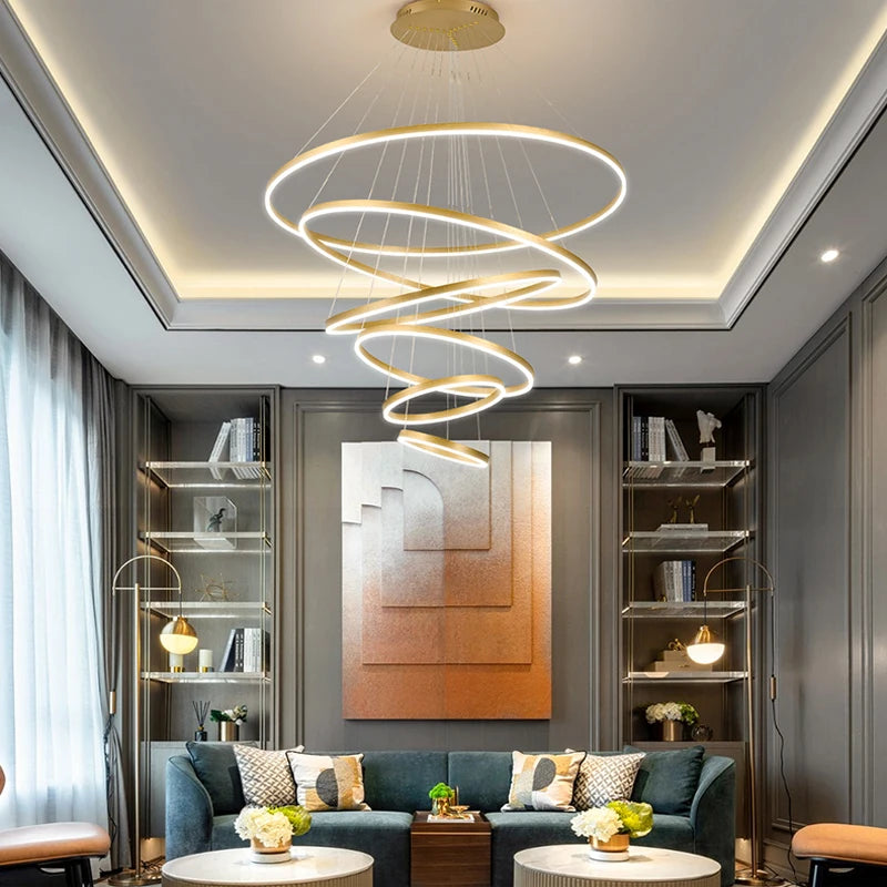 Modern LED Ring Pendant Lights Golden Creative Aluminum Circle Pendant Light