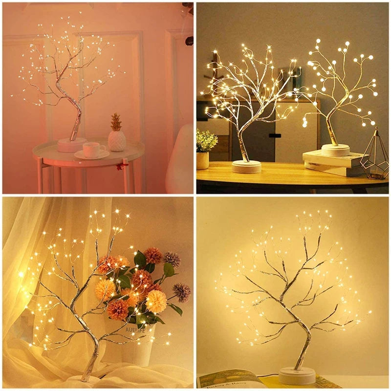 LED Night Light Mini Christmas Tree Copper Wire Garland Lamp For Kids