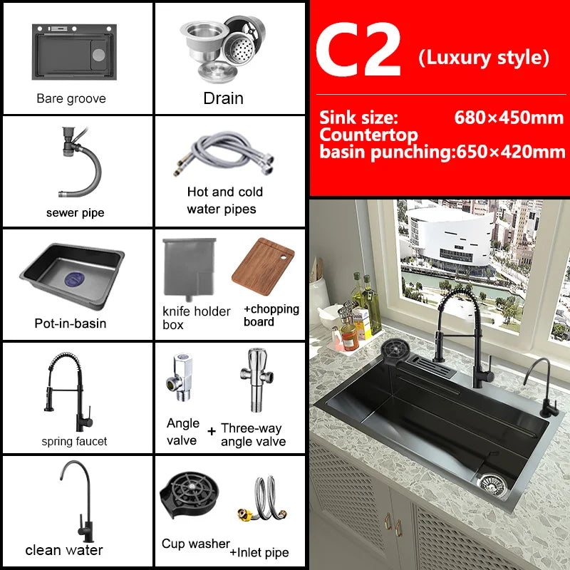 Kitchen Sink Stainless Steel Large Single Slot Home Improvement Multifunction