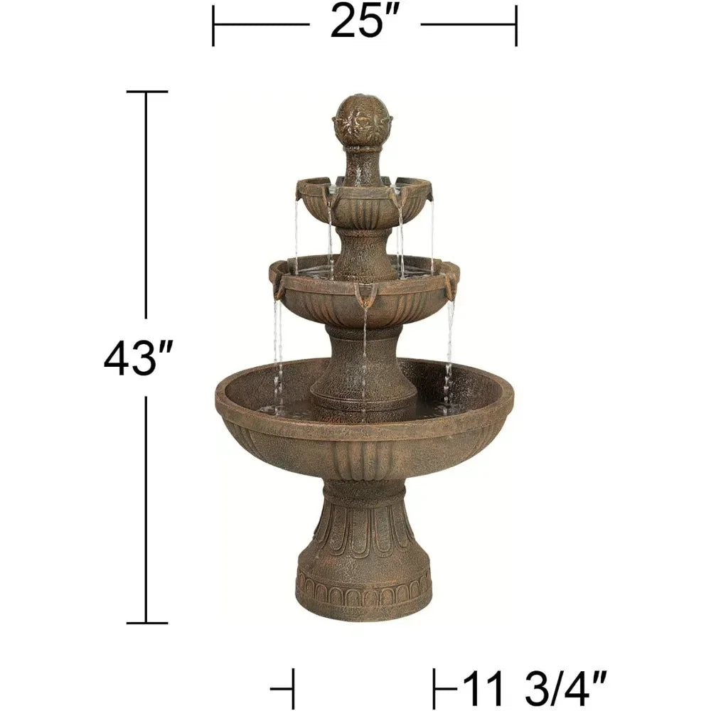 Outdoor Floor Bubbler Fountain and Waterfalls 43" High 3 Tiered Cascading