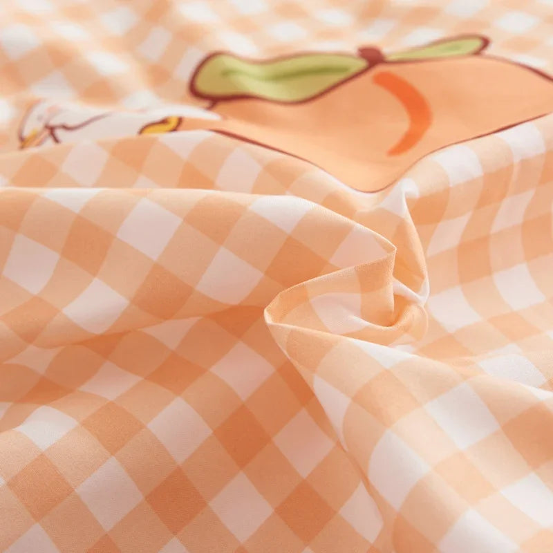 Fruit Print Bedding Sets Kawaii Peach Strawberry Pillow Case Duvet Cover Queen