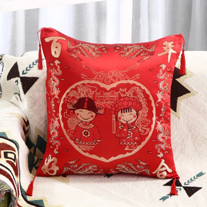 Chinese Red Embroidery Throw Pillow New Year/Engaged/Wedding Gifts Sofa