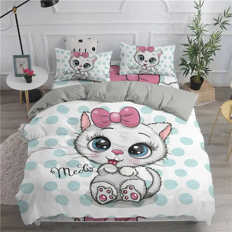 Cartoon Bedding Set Cute Cats Printed 3D Duvet Cover Set Twin Full Queen King