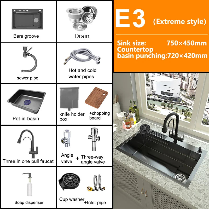 Kitchen Sink Stainless Steel Large Single Slot Home Improvement Multifunction