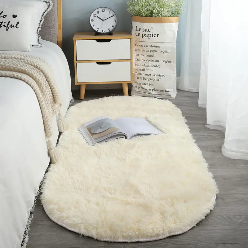 Carpet Thick Oval Living Room Rug White Bedroom Balcony Cushion