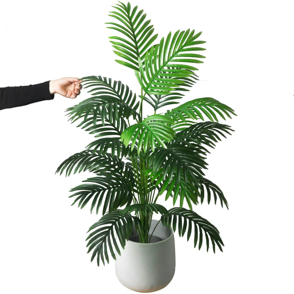 Large Artificial Palm Tree Tropical Fake Plants Green Plastic Palm Leafs Big