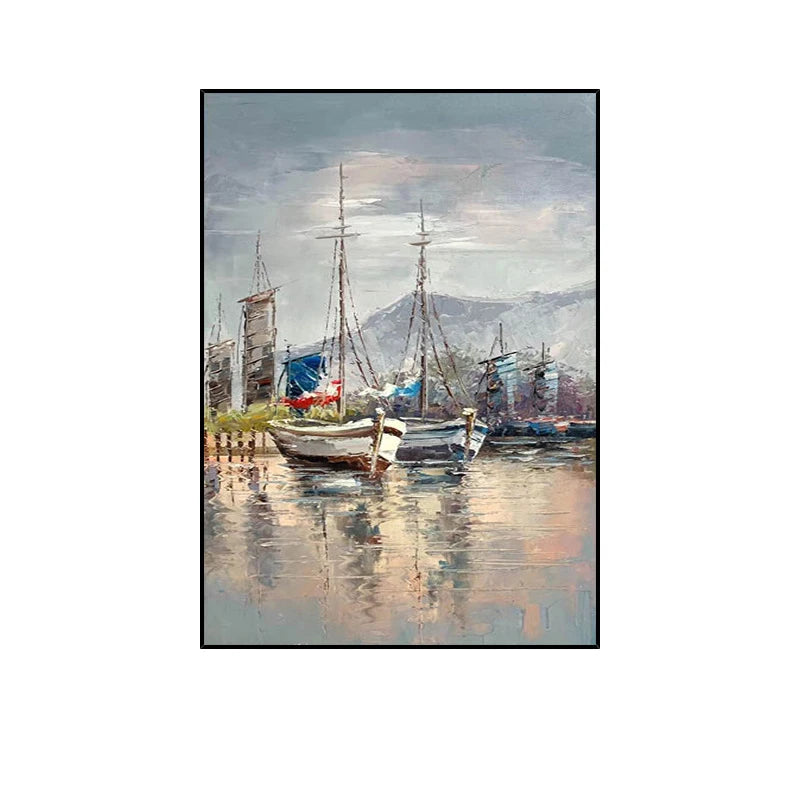 Modern Hand Painted Oil Painting on Canvas Sailing Boat on The Sea Abstract Painting