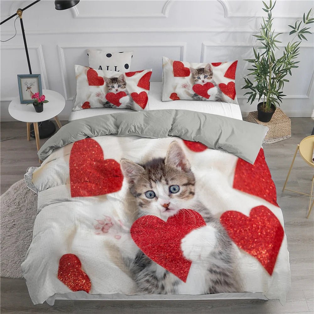 Cartoon Bedding Set Cute Cats Printed 3D Duvet Cover Set Twin Full Queen King