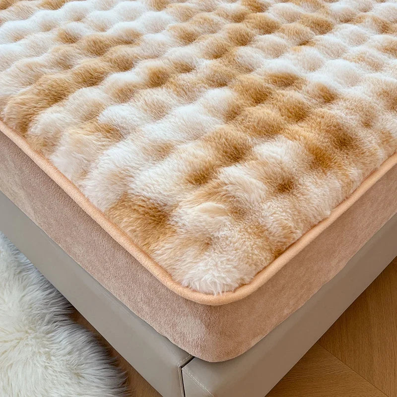 Rabbit Fur Plush Mattress Cover Crystal Fur Mattress Protector Milk