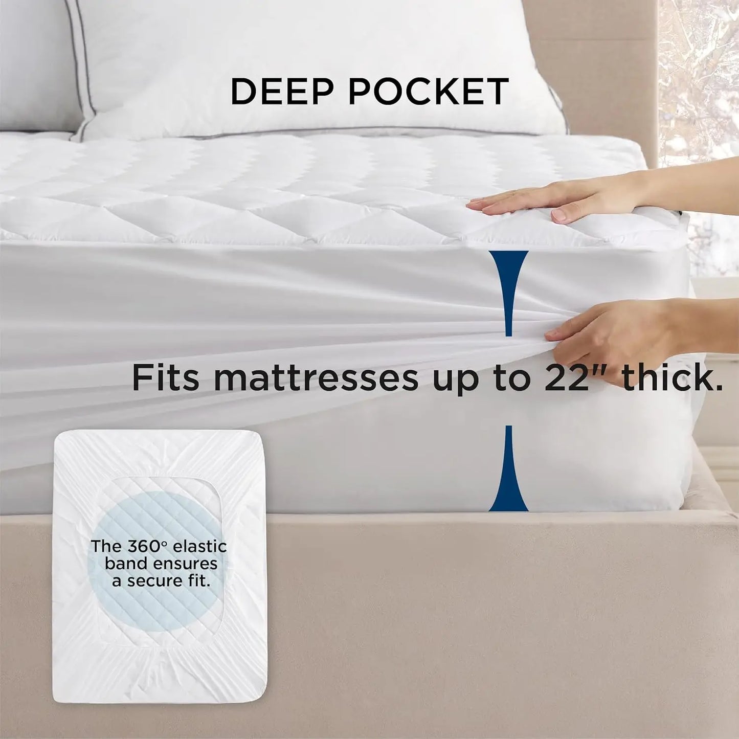 Bedsure Waterproof Mattress Protector, Quilted Mattress Pad Noiseless Soft Breathable Mattress Cover