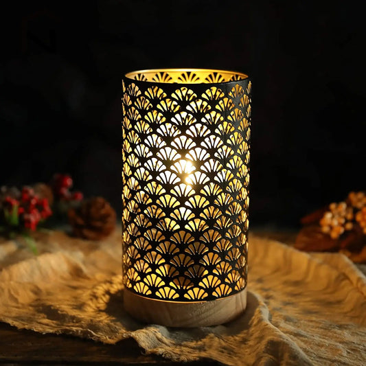 Fan Pattern Hollow Table Lamps Warm Light Vintage Lamp Lantern