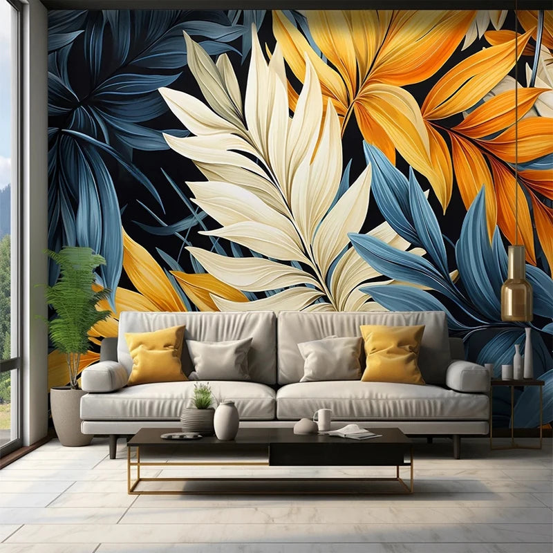 Custom 3D Photo Mural Paper Large Feather Leaves Bright Color Retro Wallpaper Bedroom