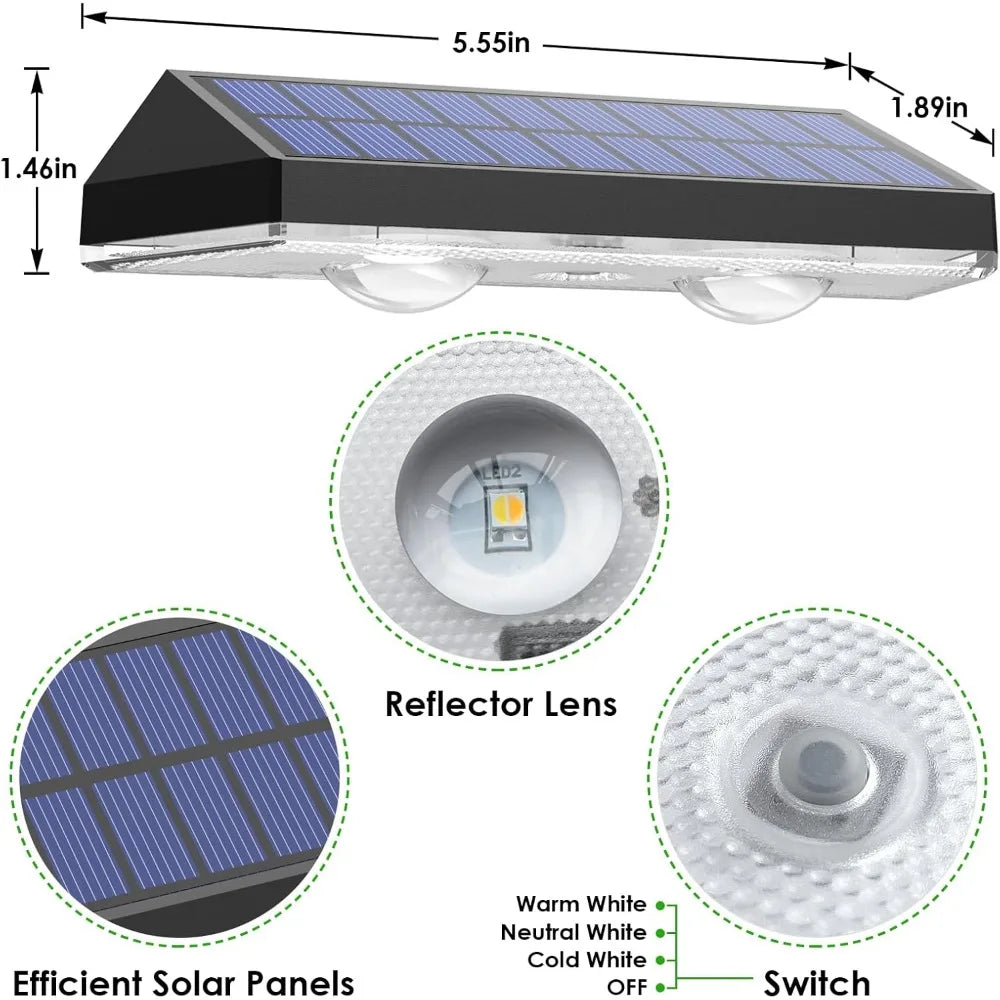 Solar Fence Lights Outdoor - 3 Mode, IP65 Waterproof Fence Solar Lights Outdoor