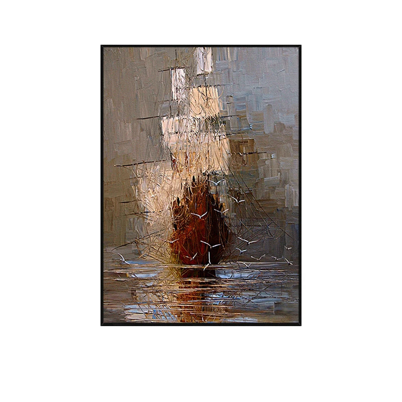 Modern Hand Painted Oil Painting on Canvas Sailing Boat on The Sea Abstract Painting