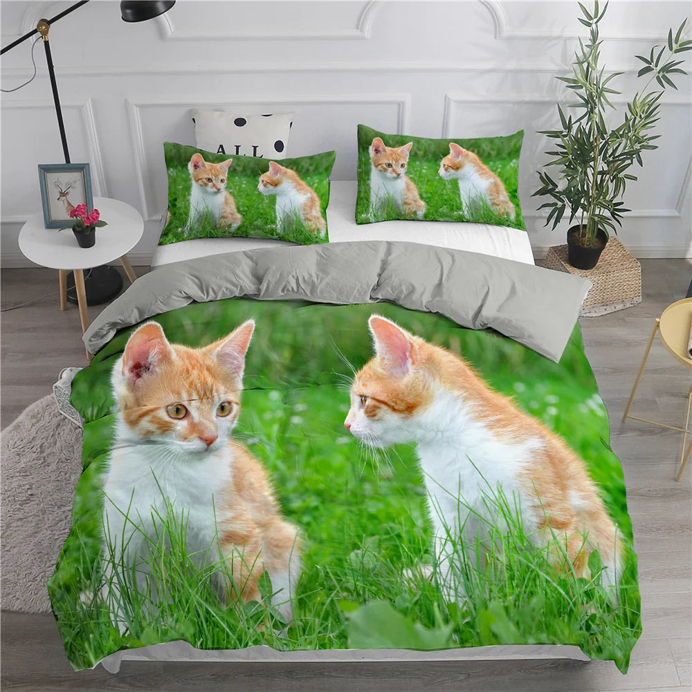 Cartoon Bedding Set Cute Cats Printed 3D Duvet Cover Set Twin Full Queen King