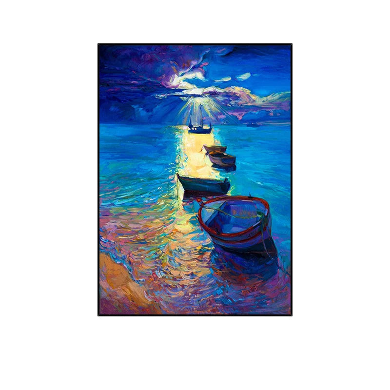 Modern Hand Painted Oil Painting on Canvas Sailing Boat on The Sea Abstract Painting