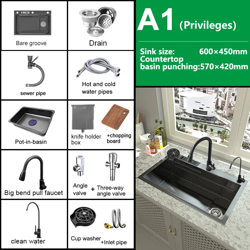 Kitchen Sink Stainless Steel Large Single Slot Home Improvement Multifunction