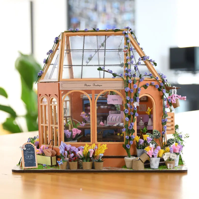 DIY Wooden Flower Garden Room Casa Miniature Building Kits