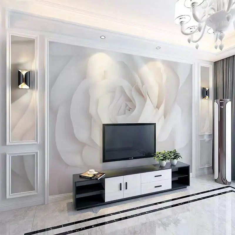 Custom White rose Wallpaper Mural Bedroom Living Room TV Background papel de parede