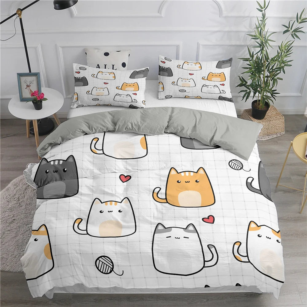 Cartoon Bedding Set Cute Cats Printed 3D Duvet Cover Set Twin Full Queen King