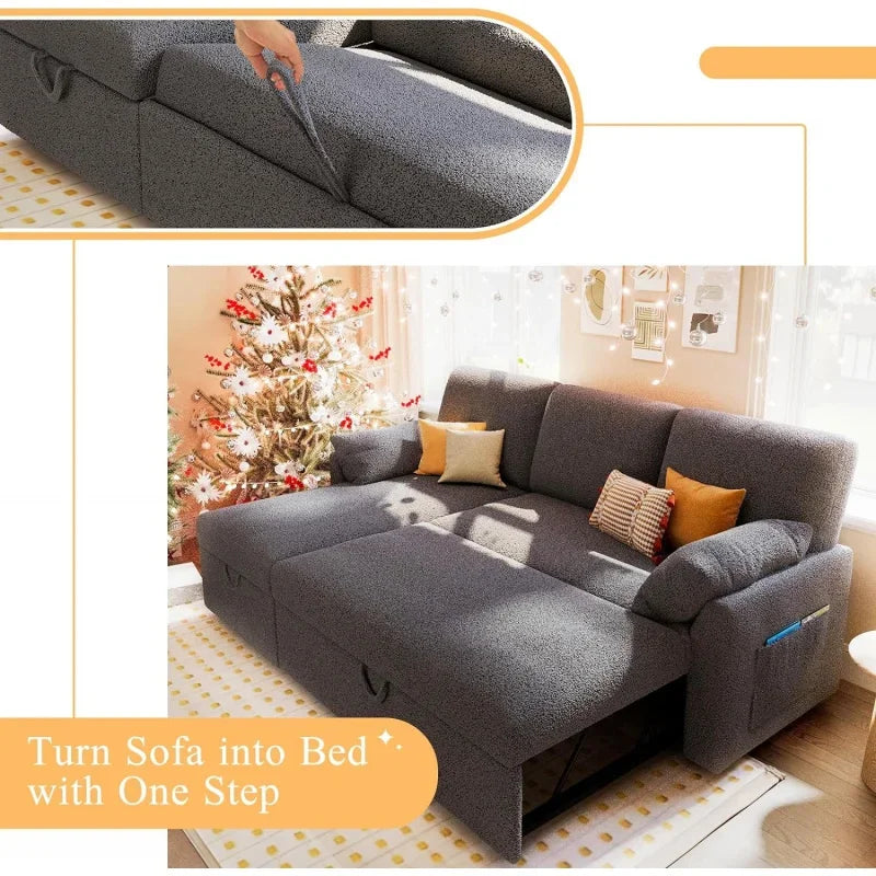 Sofa bed, sleeper sofa with storage chaise-2 in 1 pull out couch sofa for home office