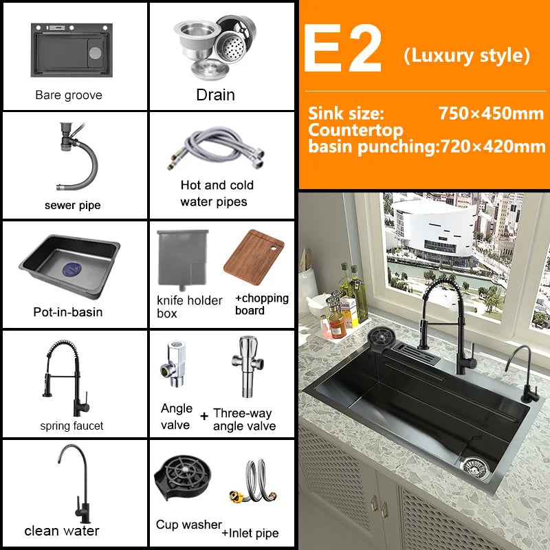 Kitchen Sink Stainless Steel Large Single Slot Home Improvement Multifunction