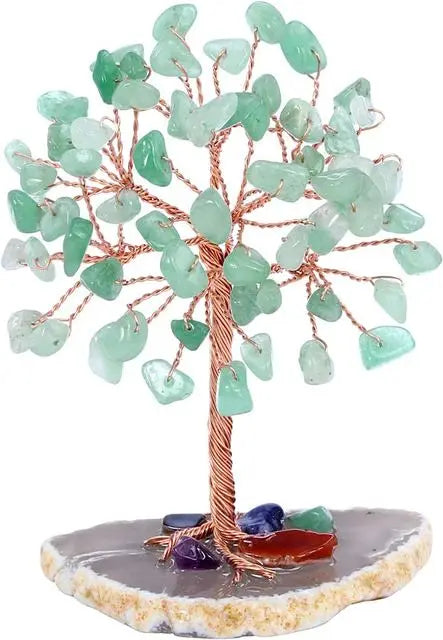 Crystal Money Tree Copper Wire Wrapped W/ Agate Slice Base Healing Gemstone