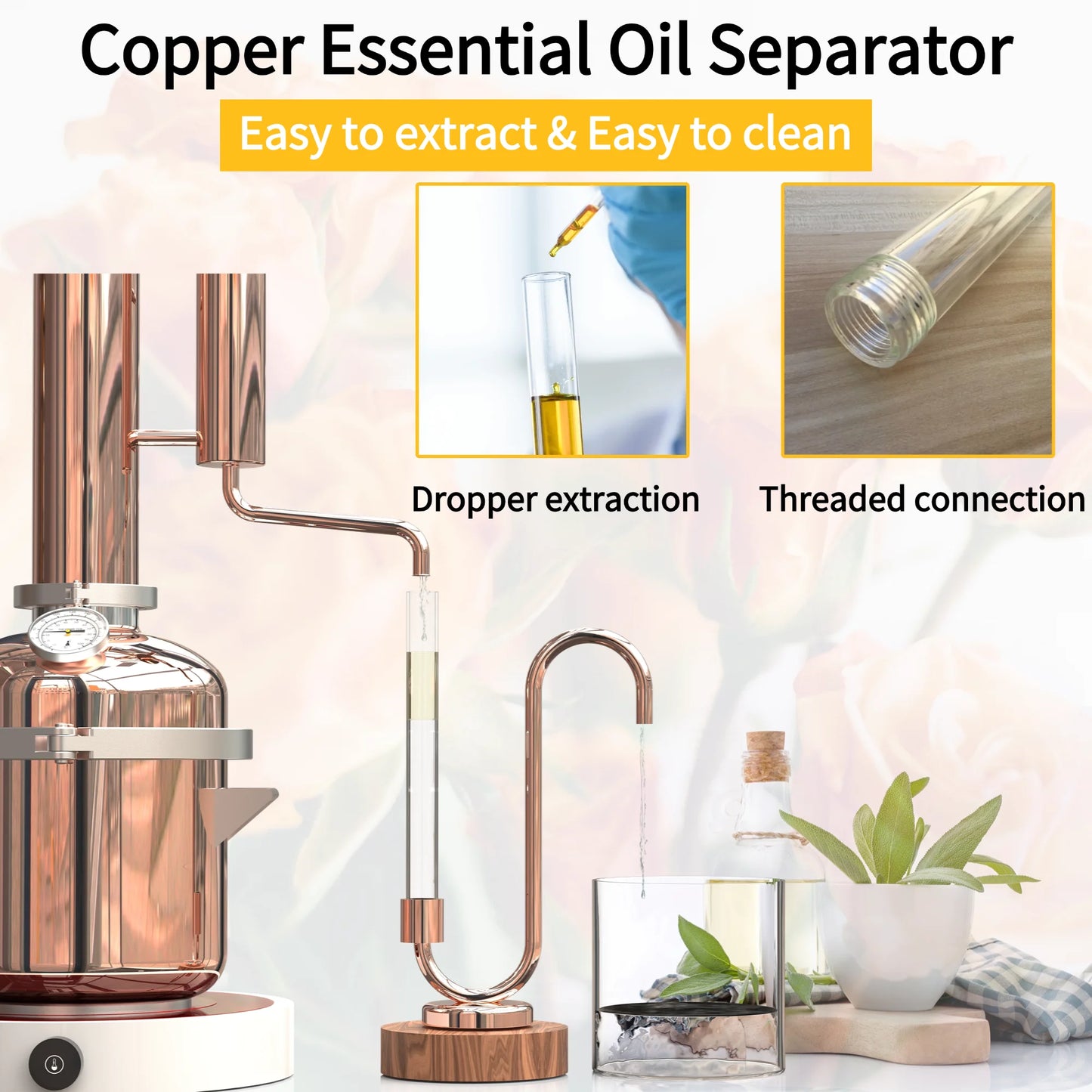 Copper Distiller Hydrosol&Essential Oil DIY From Herbs Plants & Flowers