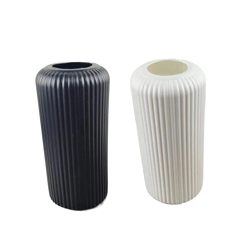 Striped Ceramic-Like Plastic Vase For Flowers Decorative Floral Arrangement