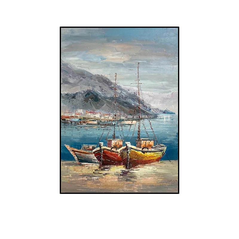 Modern Hand Painted Oil Painting on Canvas Sailing Boat on The Sea Abstract Painting