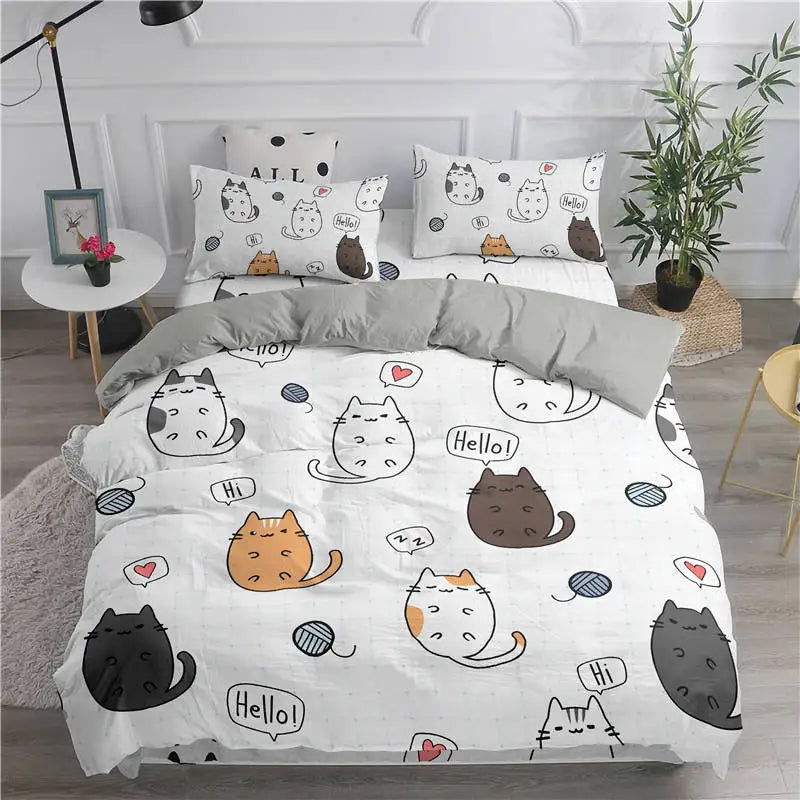 Cartoon Bedding Set Cute Cats Printed 3D Duvet Cover Set Twin Full Queen King