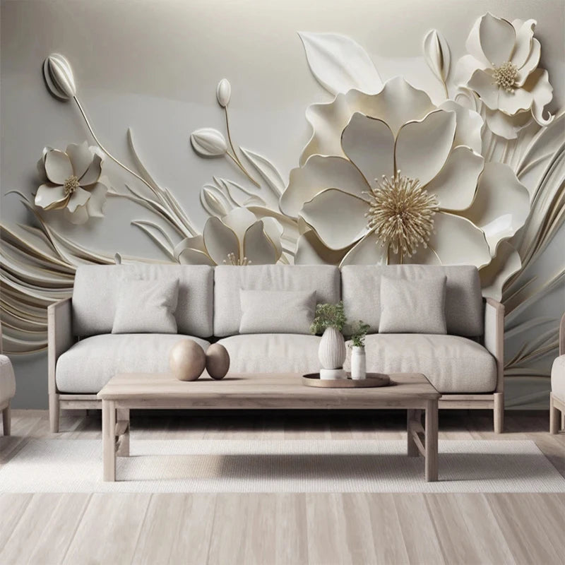 Embossed Flowers Wallpaper Creative Wall Art Large Mural Paper Living Room