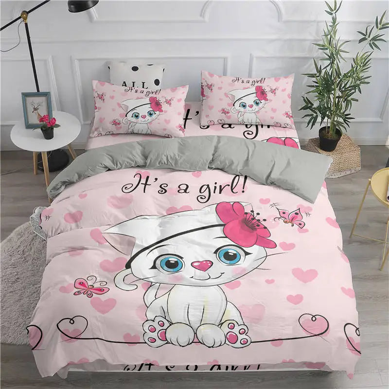 Cartoon Bedding Set Cute Cats Printed 3D Duvet Cover Set Twin Full Queen King