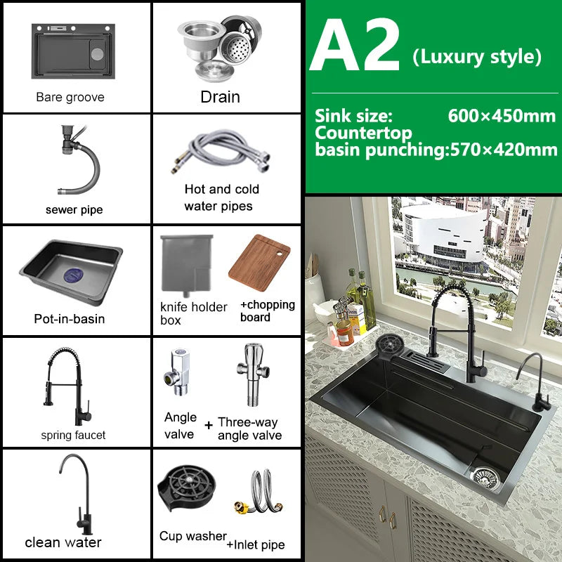 Kitchen Sink Stainless Steel Large Single Slot Home Improvement Multifunction