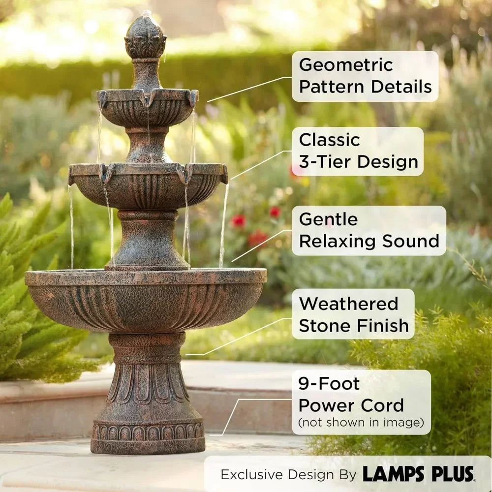 Outdoor Floor Bubbler Fountain and Waterfalls 43" High 3 Tiered Cascading