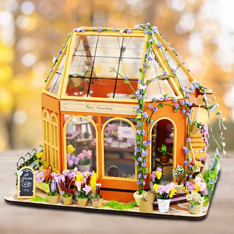 DIY Wooden Flower Garden Room Casa Miniature Building Kits