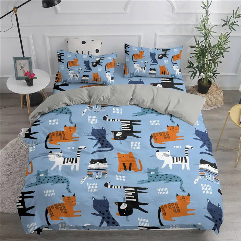 Cartoon Bedding Set Cute Cats Printed 3D Duvet Cover Set Twin Full Queen King