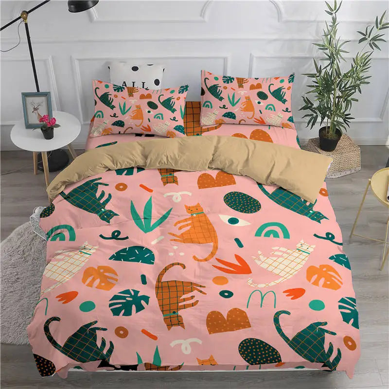 Cartoon Bedding Set Cute Cats Printed 3D Duvet Cover Set Twin Full Queen King