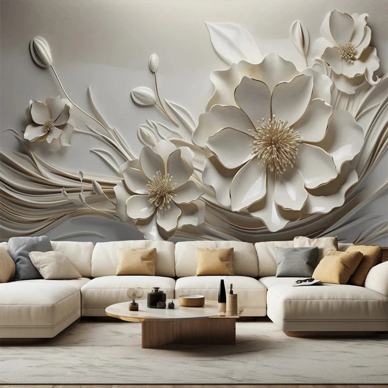 Embossed Flowers Wallpaper Creative Wall Art Large Mural Paper Living Room